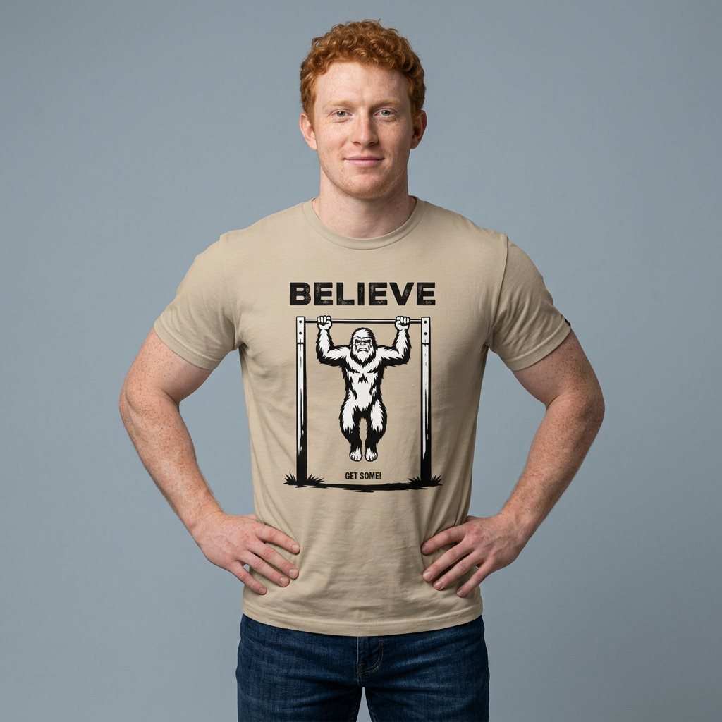 Believe in Bigfoot - Doing Pull-Ups - T-Shirt